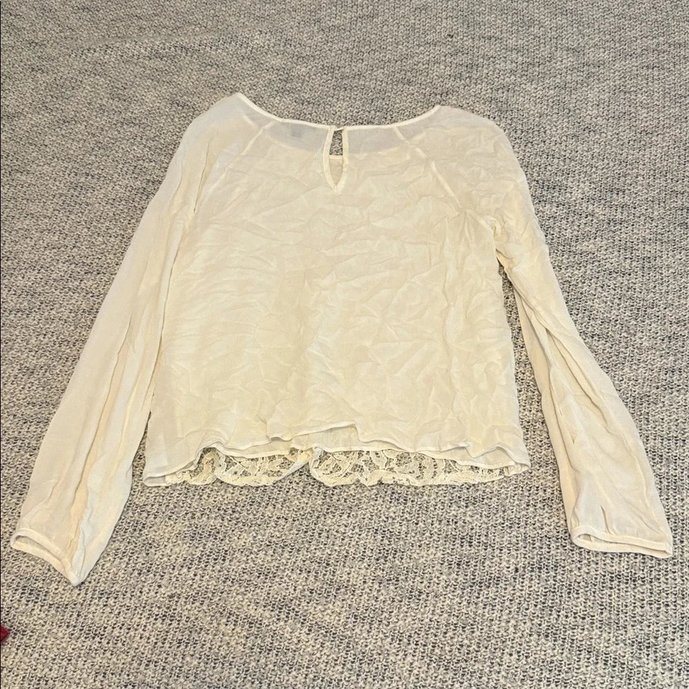 Chic Versatile Lightweight Ella Moss Cream Lace Long Sleeve Boho Blouse Lg