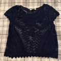 Feminine Say What Navy Scalloped Hem Lace Overlay Cap Sleeves Top Size Small