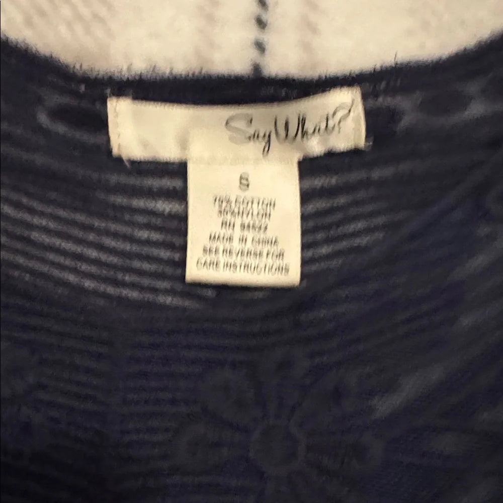 Feminine Say What Navy Scalloped Hem Lace Overlay Cap Sleeves Top Size Small