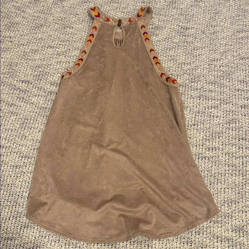 Boho Halter Neck Altar'd State Tan Embroidered Tank Top size small