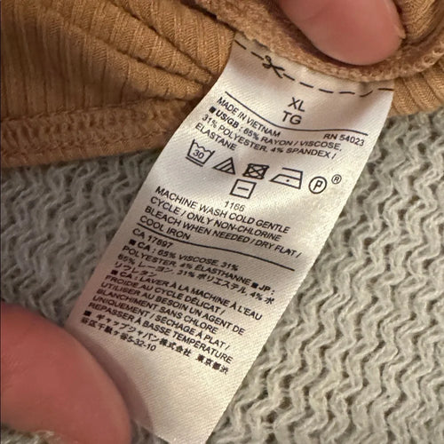 Banana Republic Ribbed Bodysuit | Camel Tan Long Sleeve | Size XL