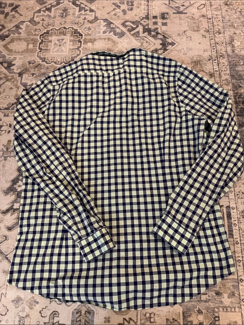Express Men’s XL Extra Slim Fit Navy Mint Gingham Check Button Down Shirt