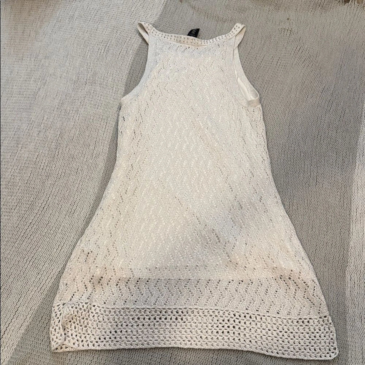 WHBM Feminine Crochet Sheer open knit Sleeveless Halter Style Mini Dress Sz S