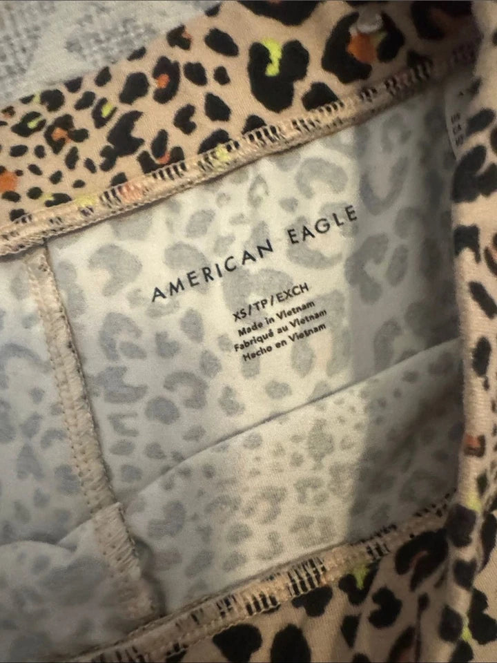 American Eagle Leopard Print Bike Shorts XS Neon Animal Print High Rise